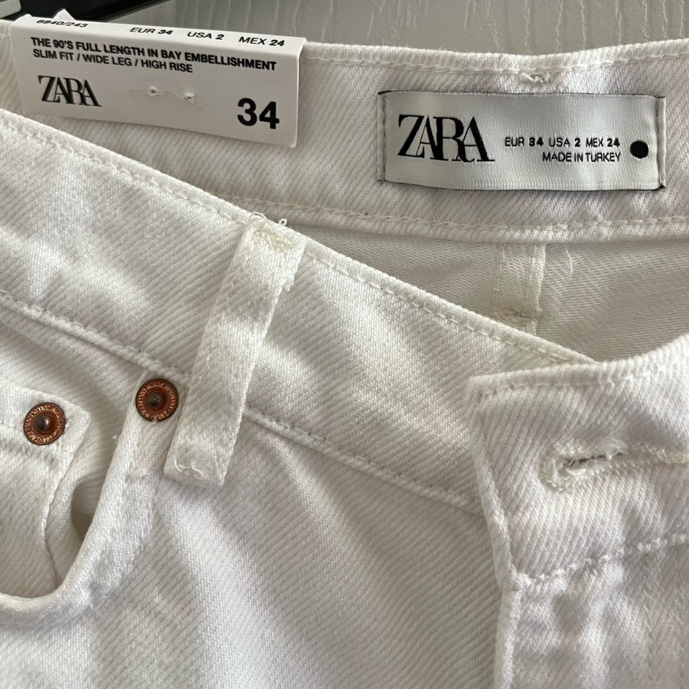 NWT Zara 90’s full length in bay embellishment slim, wide leg, hig rise